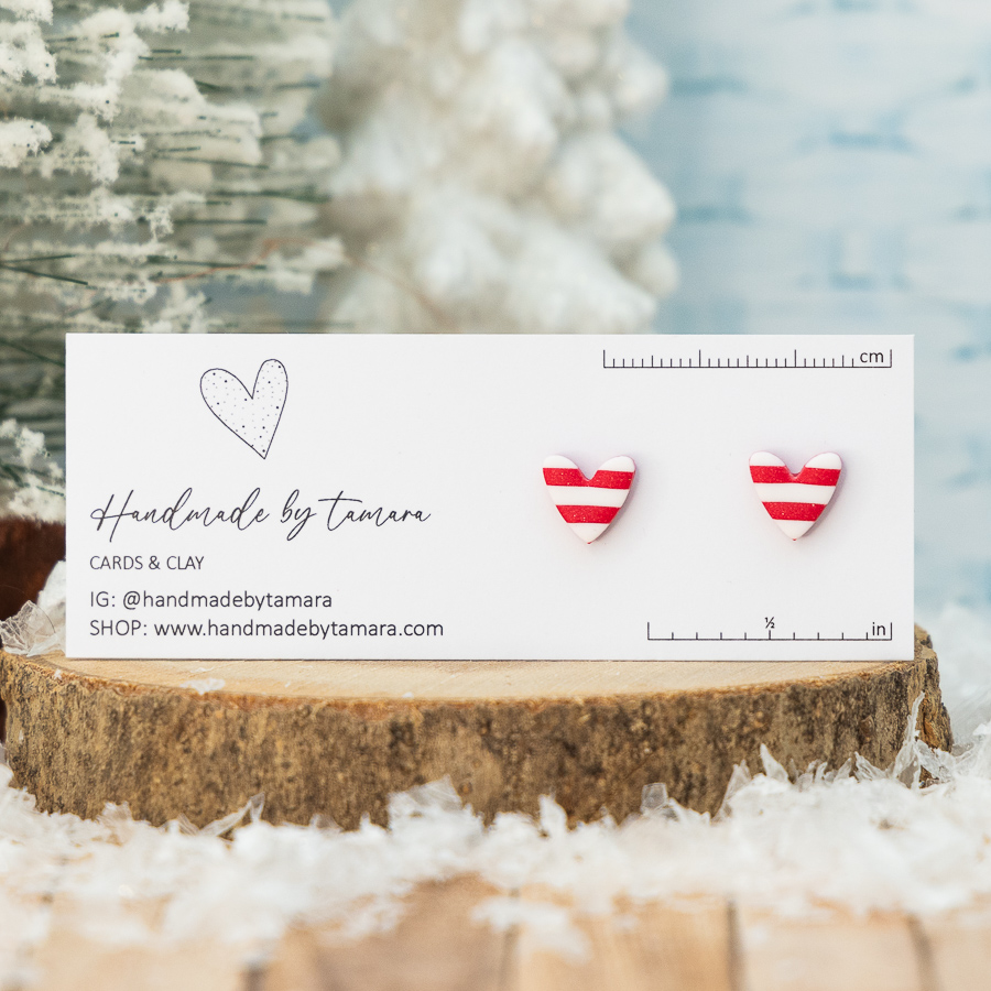 Christmas red-white stud earrings